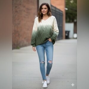 Green and Cream Women's Sweater